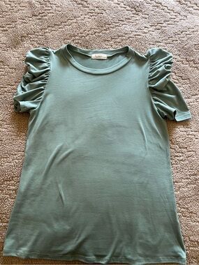 Ruched Sleeve Crewneck Top in Sage Green